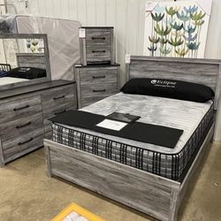 Brand New 🔻 $10 Down Payment Finance 🎗️Bronyan 5 Piece Panel Bedroom Set 🔻 Queen Panel Bed / Dresser / Mirror / Nightstand / Chest 