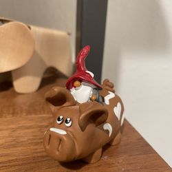 Scandinavian Ceramic Pixie On Pig