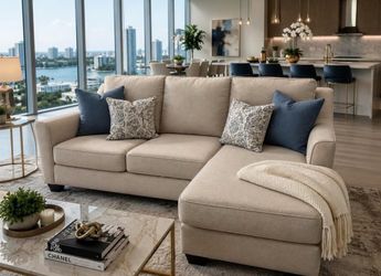 Beige Sectional Sofa Couch with Chaise Lounge – Clean & Comfortable