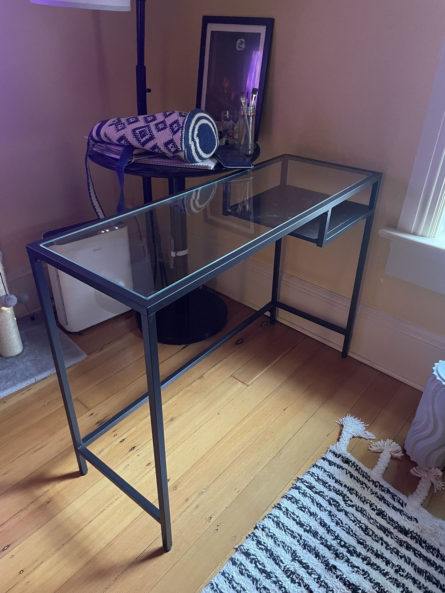 Metal Frame Glass Top Desk