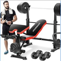 OPPSDECOR 6 in 1 900lbs Weight Bench with Leg Extension and Leg Curl, Foldable Bench Press Set and Squat Barbell Rack with Preacher Curl, Adjustable W