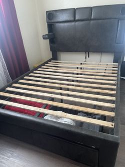 Bluetooth Bed Frame With Charging, Light and Dresser