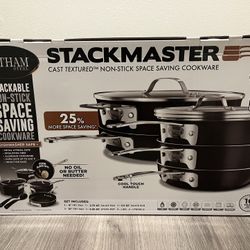 Gotham Steel Stackmaster 10 Piece 8'' and 10'' Black Space Saving Nonstick Cookware Set with Utensils - Pots & Pans - Non - stick