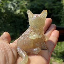 Cat Statue Natural Stone Healing Crystal Gravel Tumbled Minerals Resin cat toy Curing Animal Figurine Home Decoration Gift 3.2"