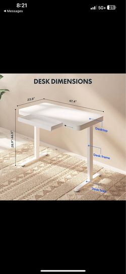 Electric standing desk with Drawers Charging USB A to C Port, Height Adjustable 48" Whole-Piece Home Office Computer Laptop Table with Storage (White 