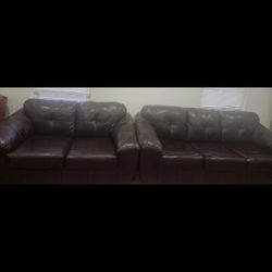 Lather Sofa And Love Seat With  Ottman