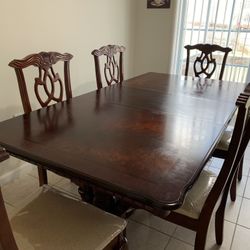 7 Piece Solid Wood Expandable Dining Table Set With 6 Chairs
