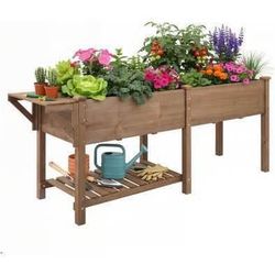 New Raised Garden Bed with Legs Wooden Planter Box for Outdoor Gardening Elevated with Storage