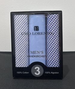 UMO LORENZO 100% COTTON MENS PLAID HANDKERCHIEF SET 3.