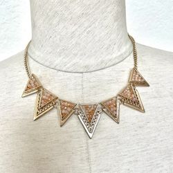 Gold Tone Beaded Triangle Necklace 
