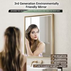 New in box -QueenFun Mirror 30-in x 36-in Beveled Rectangle Bathroom Vanity Mirror ( Gold )