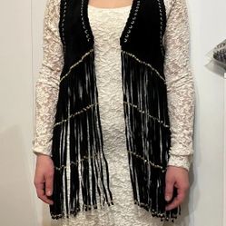 Michael Kors Women Open Front Vest Sleeveless Tassel Fashion Jacket Leather size XS MSRP $795
