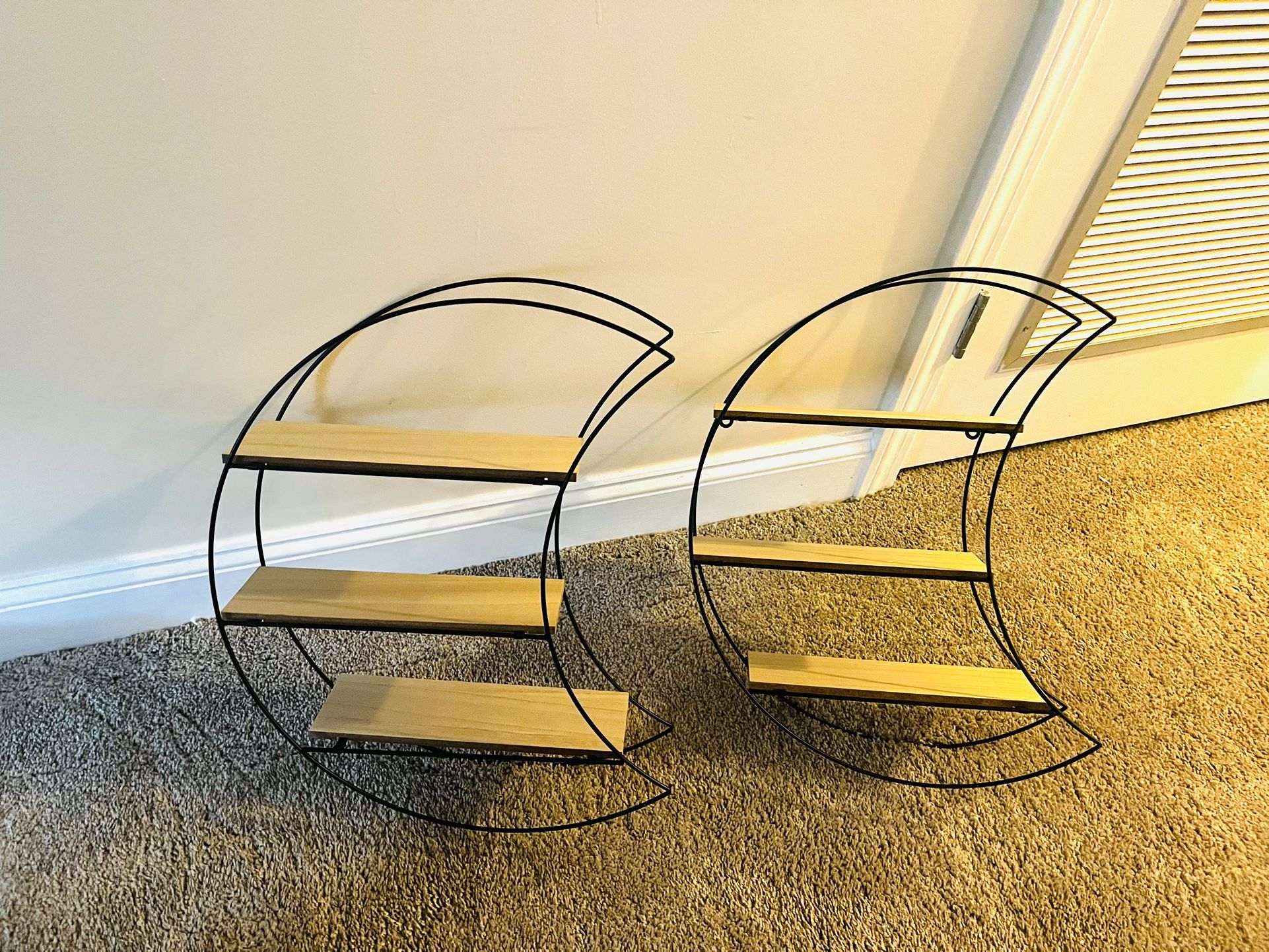 3-Tier Geometric Moon-Shaped Floating Shelf, Natural/Black