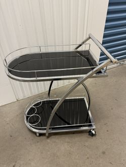Chrome Metal Bar Wine Tea Serving Cart with Tempered Glass