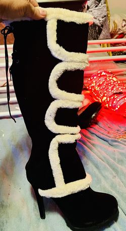 LAfonda by Paper Fox stiletto Black n White suede fur knee high boots for Sale in San Antonio TX OfferUp