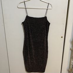 Olive Tree Black Gold Pinstripe Bodycon Dress 2X