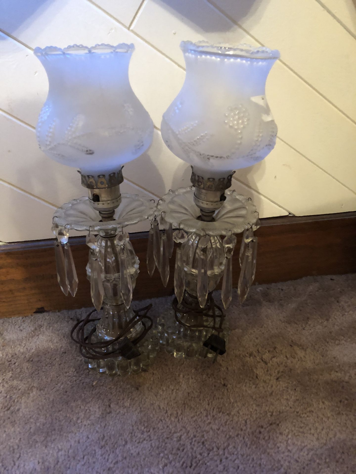 Antique Lamps w/Crystal Prisms