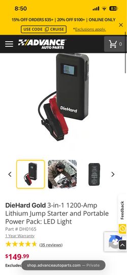 DieHard Gold 3-in-1 1200-Amp Lithium Jump Starter and Portable Power Pack: LED Light