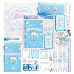 Cinnamoroll Cute School Supplies Present Set Kawaii Including Ballpoint Pens, Pencil Case, ID Badge Holder, Stickers, Key Chain, A5 Notebook, Bookmark