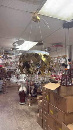 Gold Geometric Chandelier with Crystal Drops