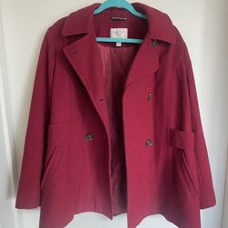 Nautica Red pea Coat W/ Removable Cap 