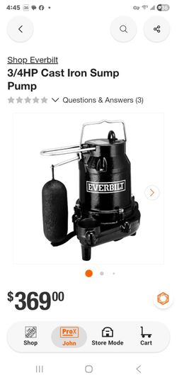 Everbilt 3/4hp Submersible Sump Pump Retail $369