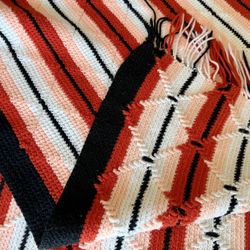 NEW Handmade Knit Crochet Blanket Classic Navajo Diamond Stripe Pattern w/Fringe 88"
