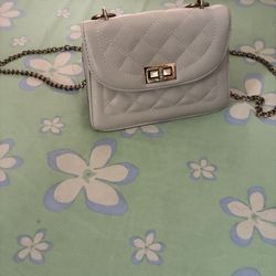 Beige Quilted Mini Crossbody Bag with Gold Chain