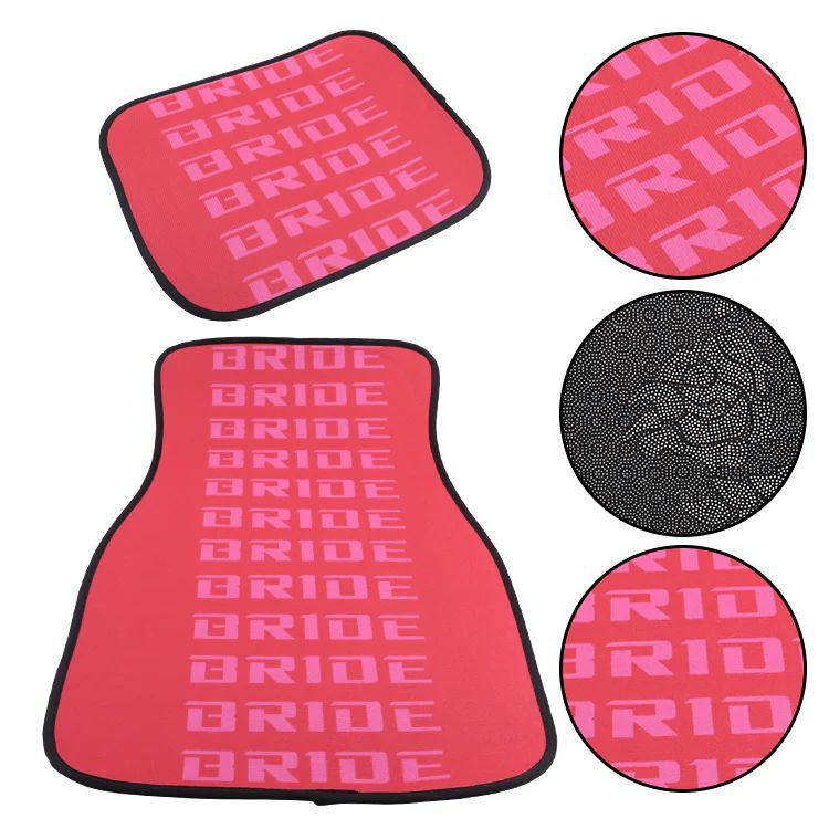 Brand New 4PCS UNIVERSAL BRIDE RED Racing Fabric Car Floor Mats Interior Carpets