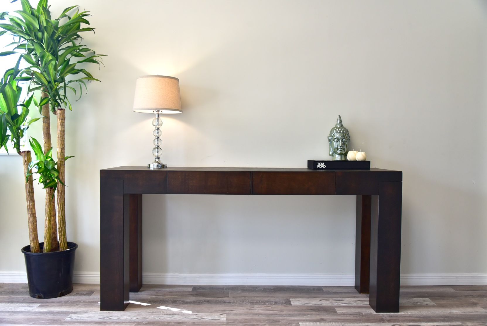 Modern Dark Wood Entryway Console Table.