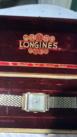 14k gold Vtg  Longines men's tank watch with original case and cover box