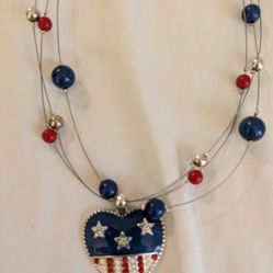 Stars & Stripes Heart Shaped Pendant Necklace