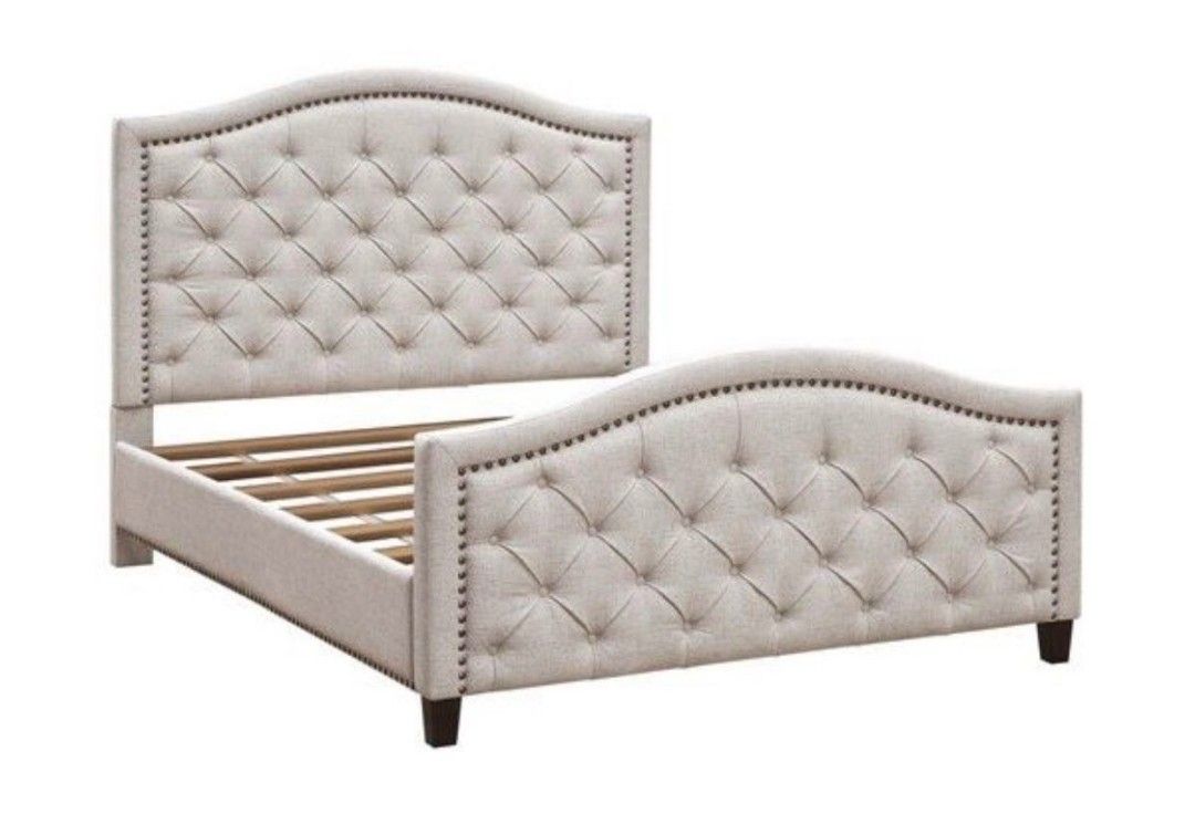 BRAND NEW CAL KING BED FRAME ONLY AVAILABLE IN BEIGE FABRIC $349