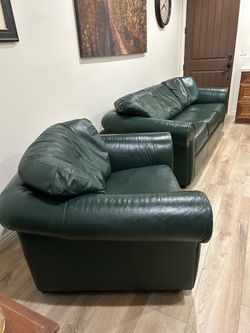 Leather couch and chair, Forest Green.