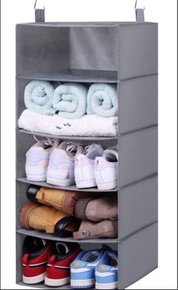 Hanging Shoe Organizer to Store 10 Pairs Shoes 5- Shelf Shoe Rack for Closet for Small Space Storage Bedroom, Dorm, Grey