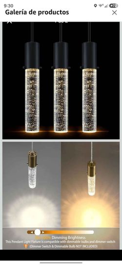 Package of 3 integrated glass hanging lamps for island, kitchen, living rooms, dining room, hallways