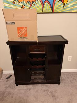Dark Wood Bar Cabinet with Wine Rack