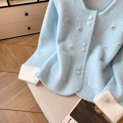 Women's Crew Neck Long Sleeve Knit Cardigan Open Front Lightweight Casual Sweater with Bow Detail