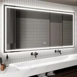 LED MIRROR 80” x 40” Touch Button Bathroom Vanity Mirror Switchable Color LED with Defogger