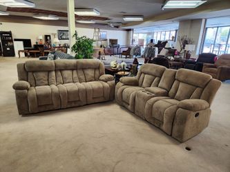 Sofa and Loveseat Couch Set with 4 Recliners!! Beige