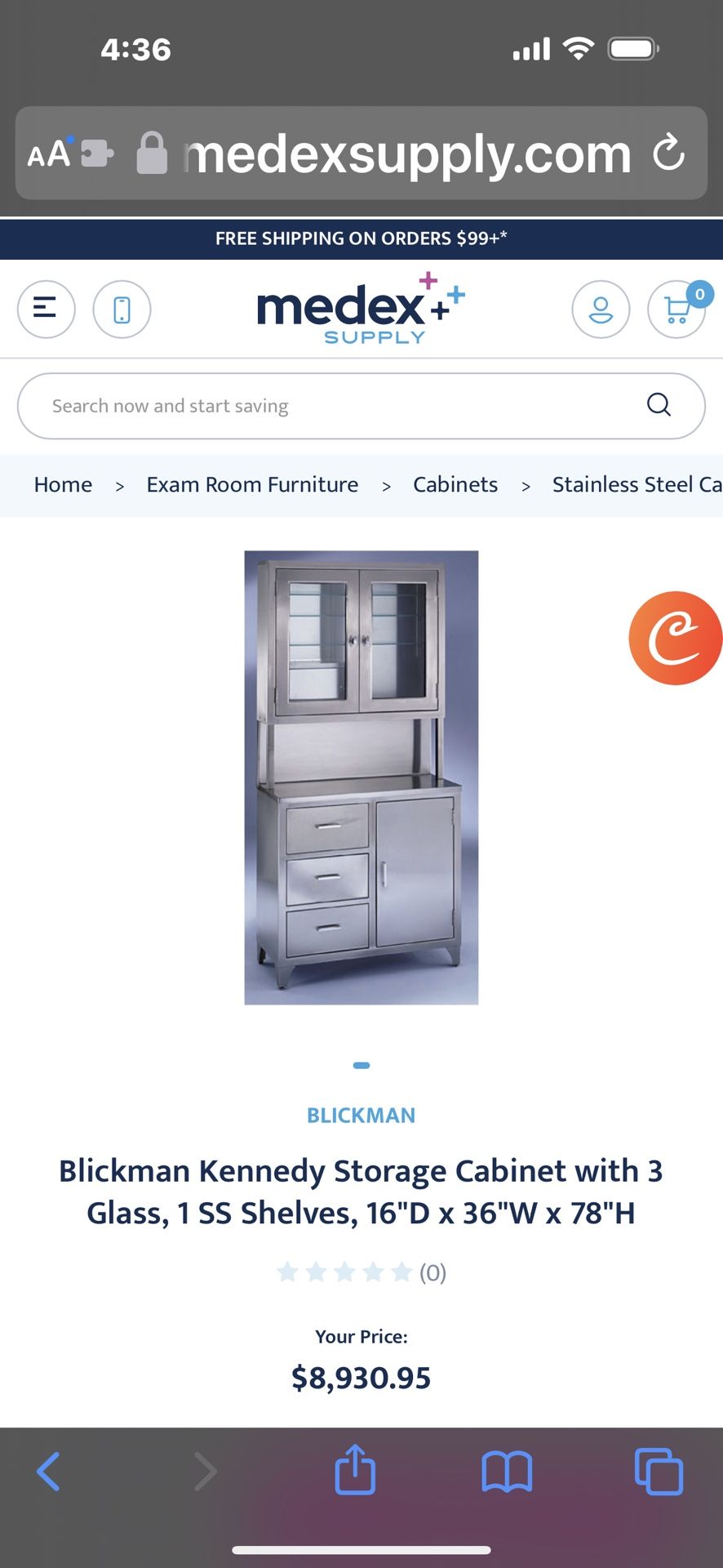 Stainless Steel Medical Cabinet From The 60S Minibar$1200