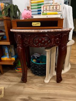 Carved Mahogany Console Table with Marble Top