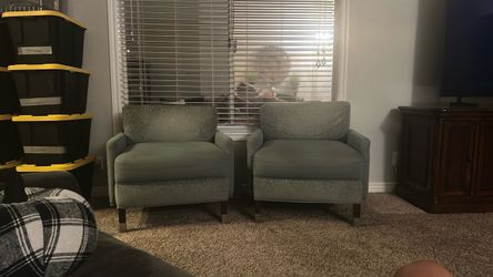 Pair of Green Upholstered Accent Chairs