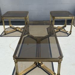 NEOCLASSICAL STYLE GLASS TOP NESTING TABLE SET