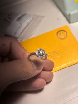 Diamond Halo Engagement Ring Silver Size7