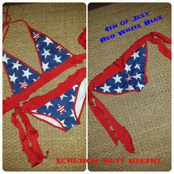 Handmade Stars and Stripes red white blue bikini