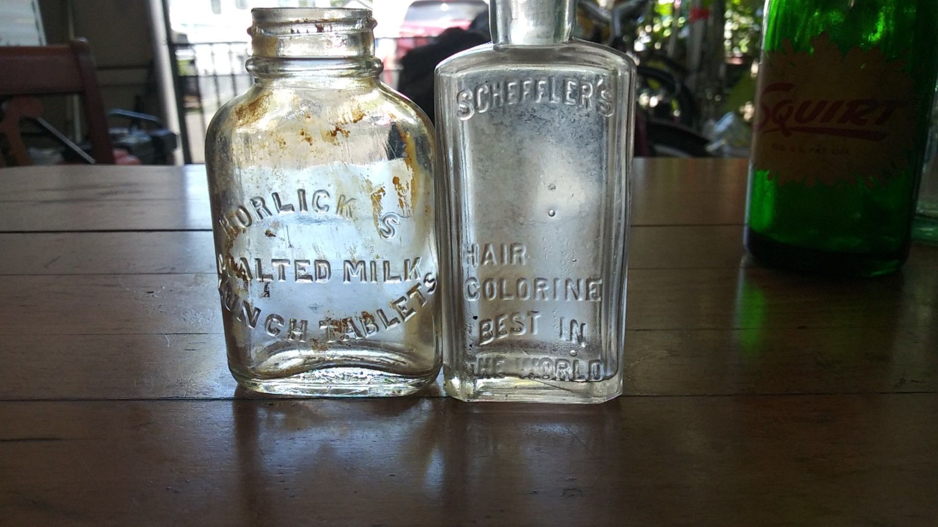 Horlicks malted milk antique bottle along with schefflers antique bottle