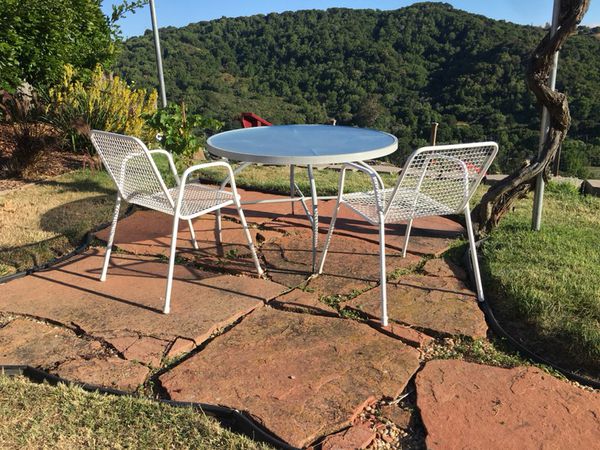 Vintage Set Of Two White Emu Garden Stacking Metal Patio Chairs