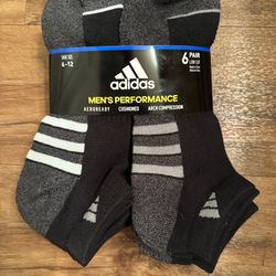 Adidas Men's Cushioned Low Cut Ankle Socks 6 Pairs Gray Black Compression 6-12