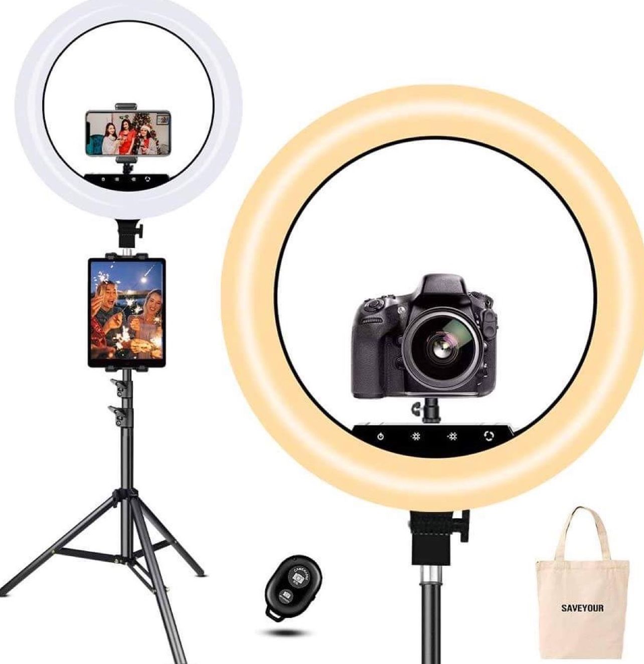 18 Inch Ring Light with Stand, Dimmable LED Ring Light with Carry Bag, Phone Holder & Pad Holder, Lighting for Live Stream/Makeup/Video/Camera/YouTube